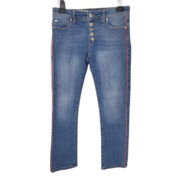 Pilcro + The Letterpress Relaxed Straight Red Stripe Button Fly Jeans - Picture 1 of 5